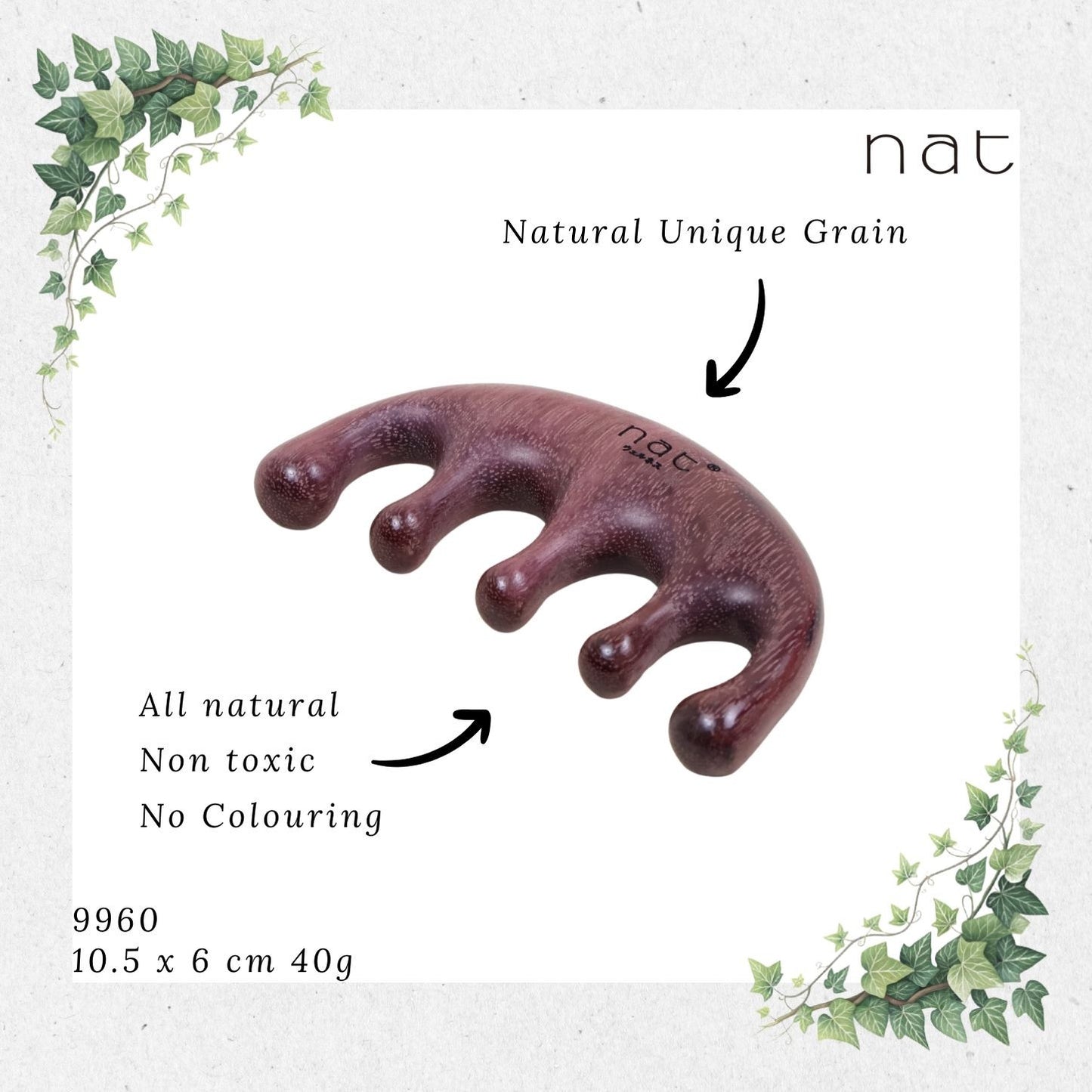 NAT Natural Purpleheart Wood Wooden Massage Anti-Static Gua Sha Comb [9960]