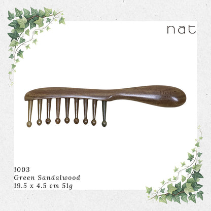 NAT PREMIUM Natural Green Sandalwood Anti-Static Non-Toxic Hair Scalp Massaging Comb [1003]