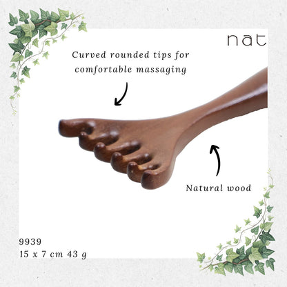 NAT Natural Walnut Wood Wooden Massage Anti-Static Six Wide Rake Design Gua Sha [9939]