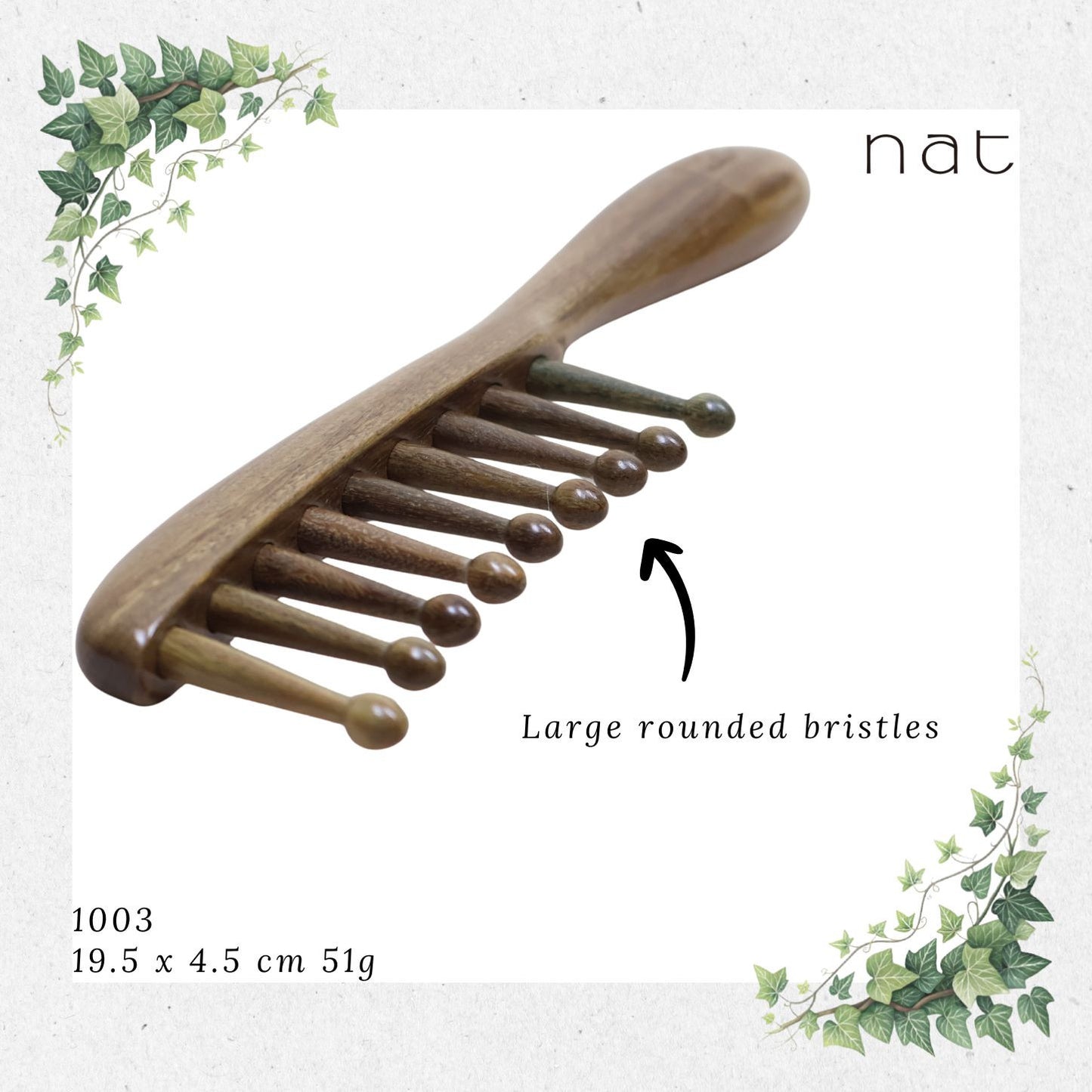 NAT PREMIUM Natural Green Sandalwood Anti-Static Non-Toxic Hair Scalp Massaging Comb [1003]