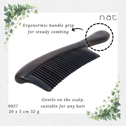 NAT PREMIUM Natural Chacate Preto Wooden Wood Broad Rounded Bristles Ergonormic Anti-Static Comb Sikat Kayu [9927]