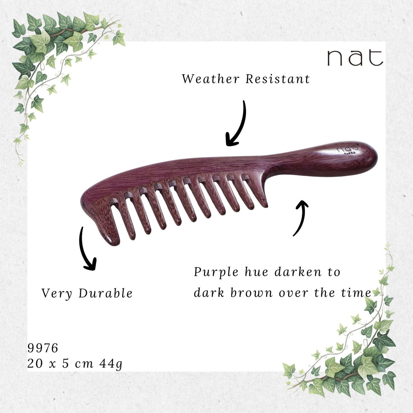 NAT Natural Purpleheart Wood Comb [9976]