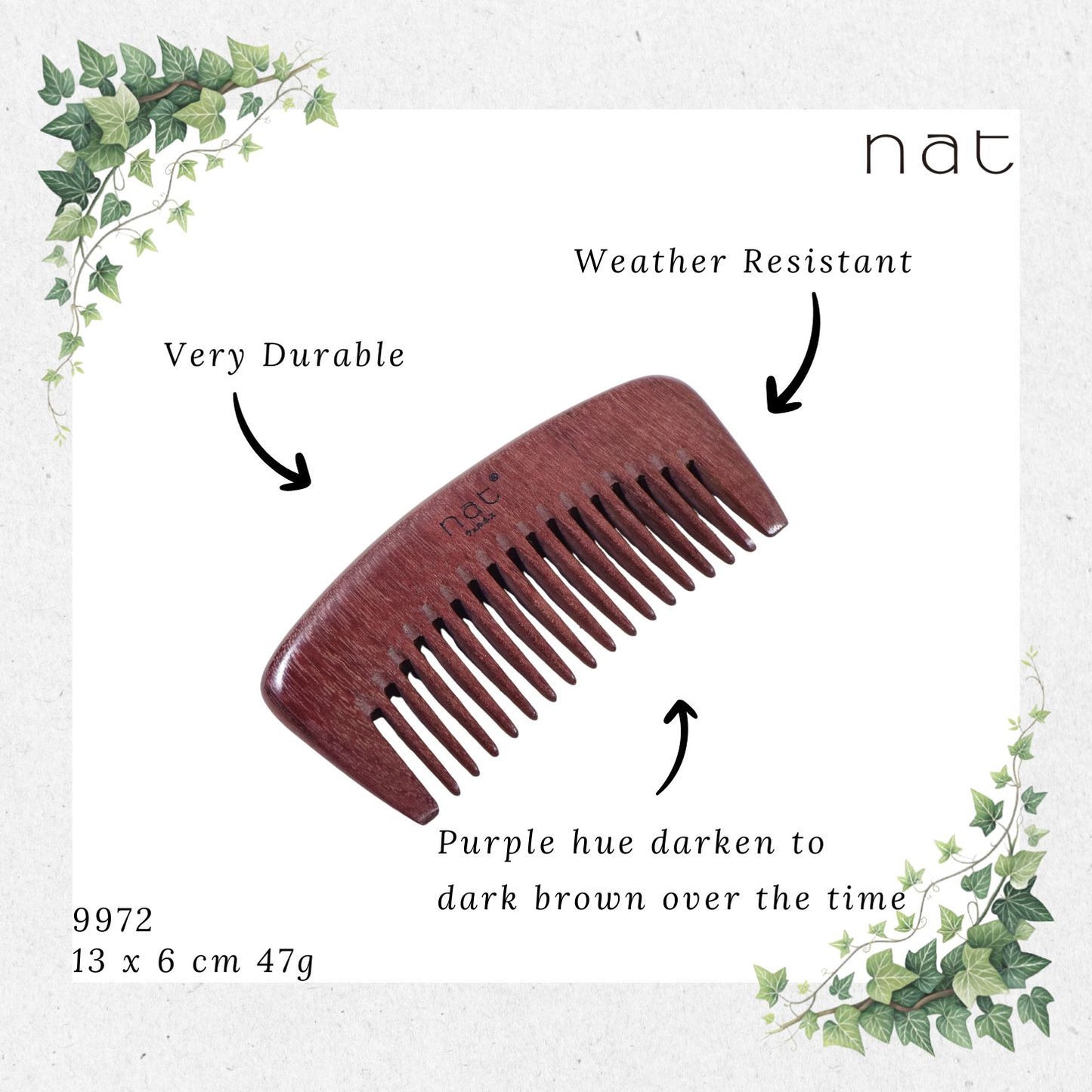 NAT Natural Purpleheart Wood Comb [9972]