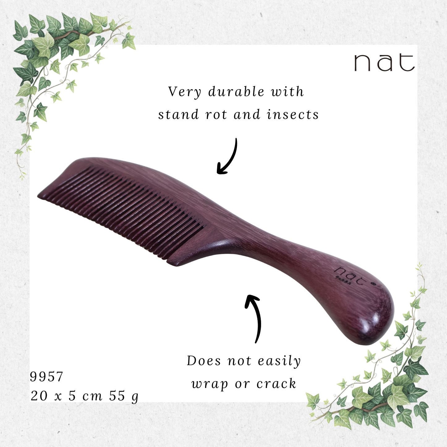 NAT Natural Purpleheart Hardwood Wooden Anti-Static Wood Comb [9957]