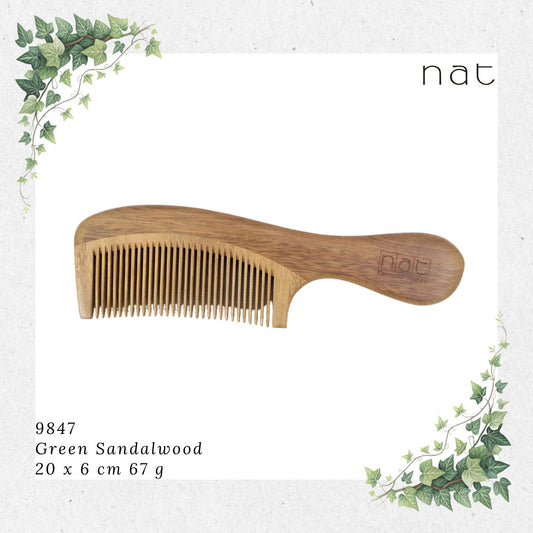 NAT Natural Green Sandalwood Fine Tooth Mix Color Anti-Static Comb [9847]