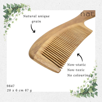 NAT Natural Green Sandalwood Fine Tooth Mix Color Anti-Static Comb [9847]