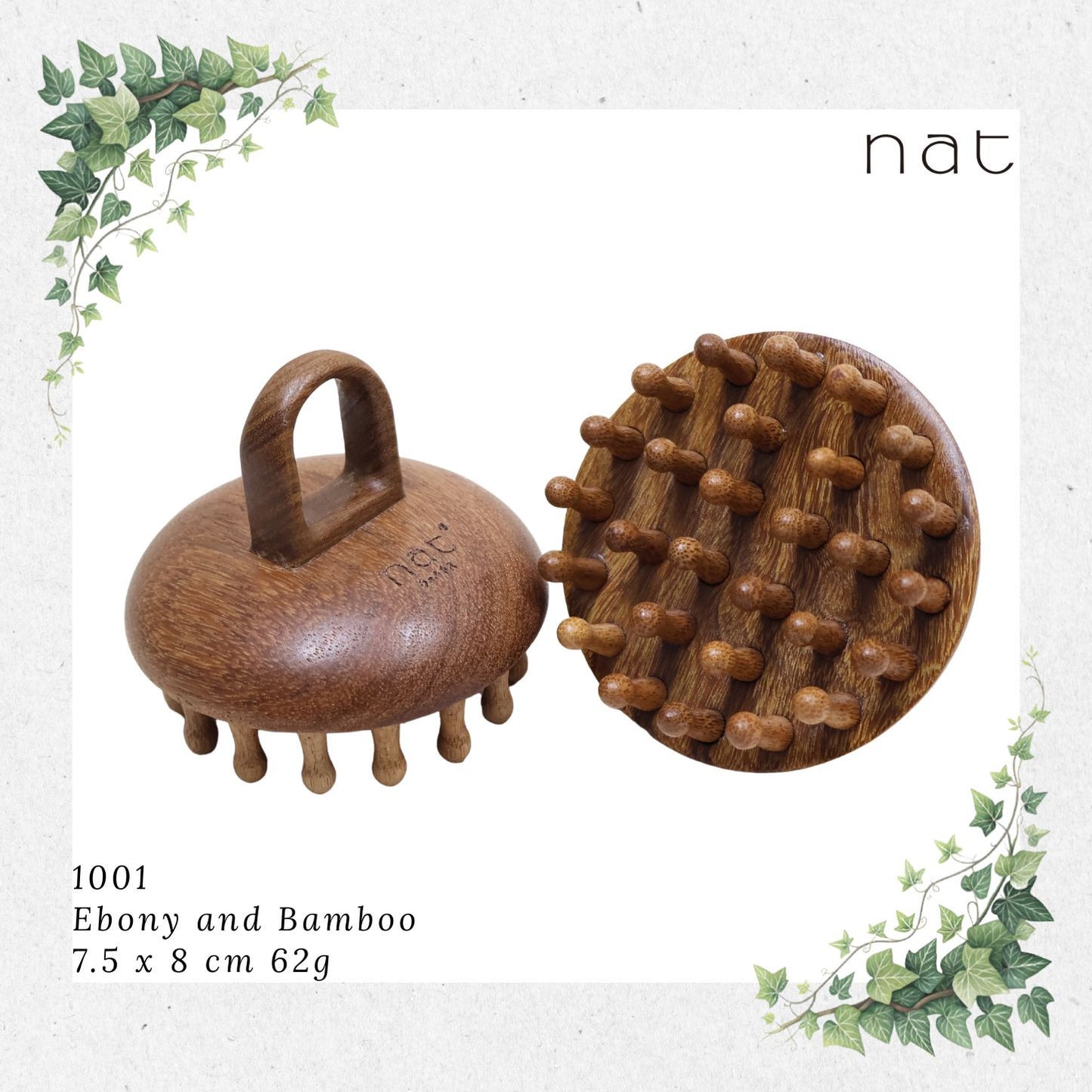 NAT Natural Ebony Wood and Bamboo Massage Anti-Static Gua Sha Comb [1001]