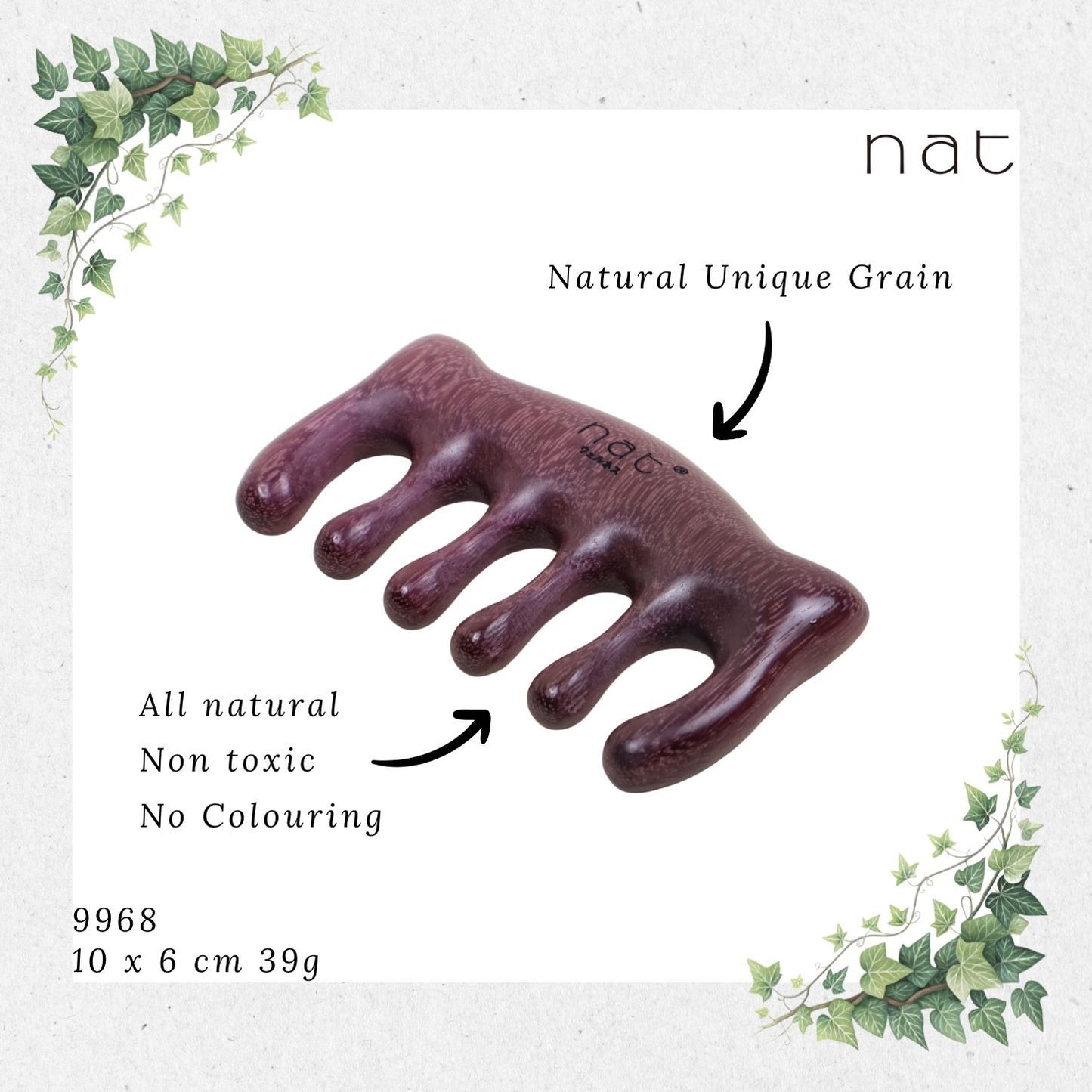 NAT Natural Purpleheart Wood Wooden Massage Anti-Static Gua Sha Comb [9968]