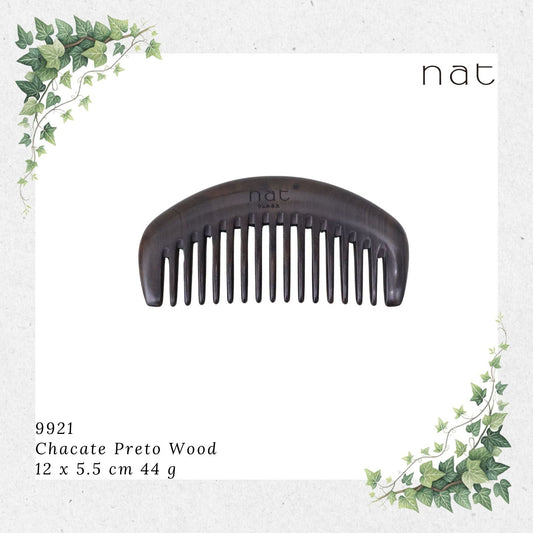 NAT Natural Chacate Preto Wooden Wood Wide Tooth Portable Anti-Static Comb Sikat Kayu [9921]