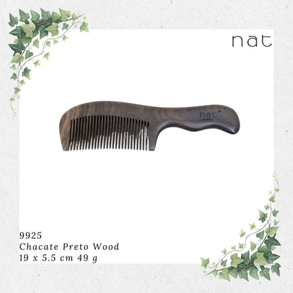 NAT Natural Chacate Preto Wooden Wood Narrow Tooth Ergonormic Handy Premium Anti-Static Comb Sikat Kayu [9925]