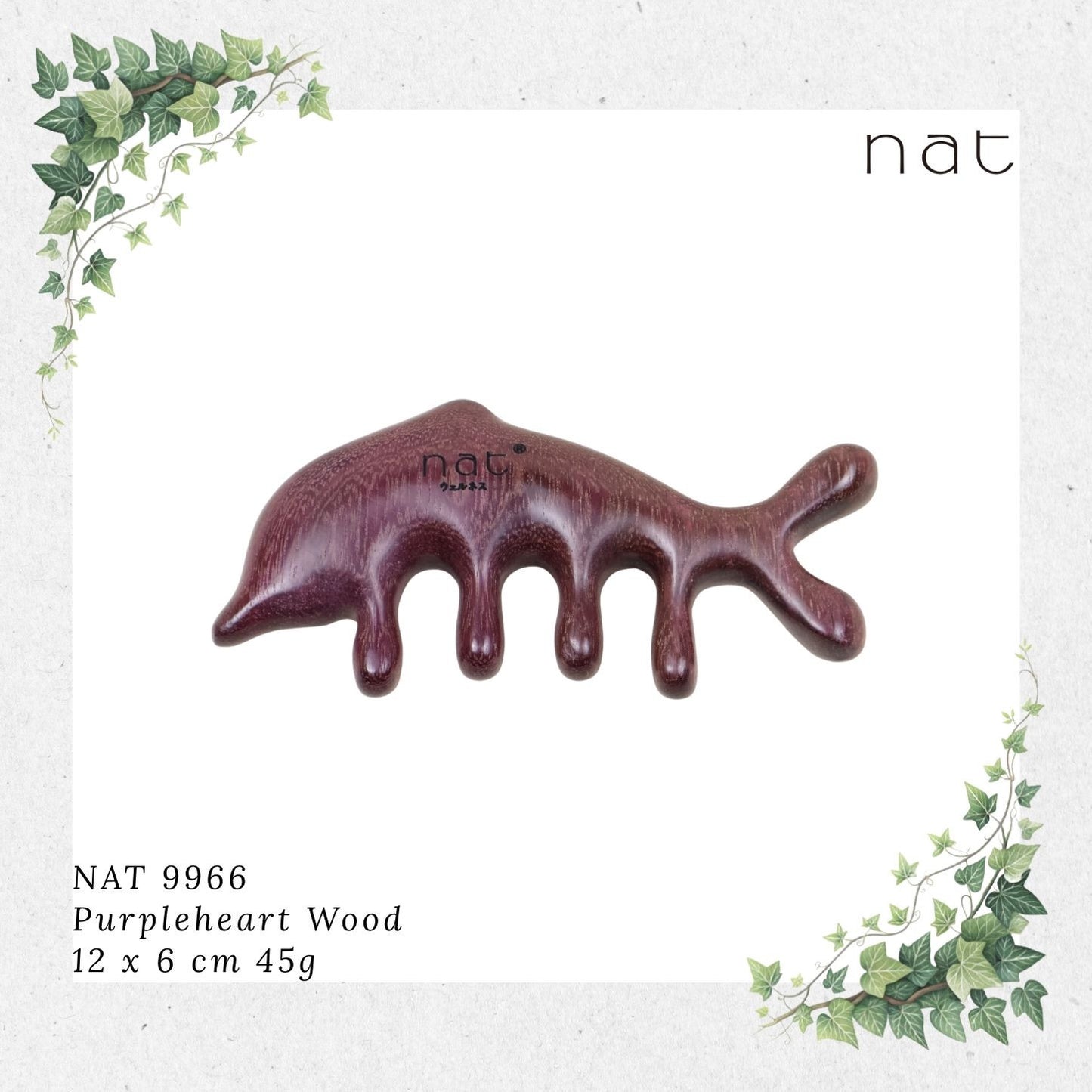 NAT Natural Purpleheart Wood Wooden Massage Anti-Static Cartoon Fish Bone Gua Sha Comb [9966]
