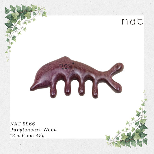 NAT Natural Purpleheart Wood Wooden Massage Anti-Static Cartoon Fish Bone Gua Sha Comb [9966]
