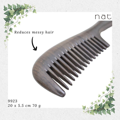 NAT Natural Chacate Preto Wooden Wood Wide Tooth Premium Anti-Static Comb Sikat Kayu [9923]