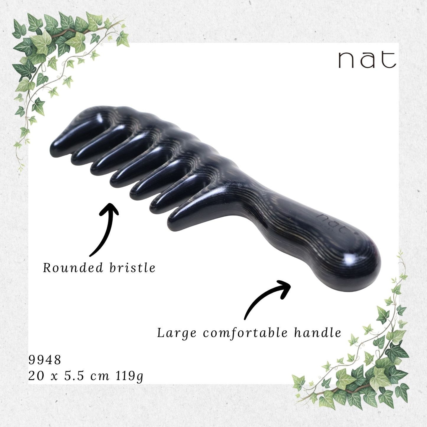 NAT PREMIUM Natural Mongolian Blue Sandalwood Wide Tooth Anti-Static Massaging Comb [9948]