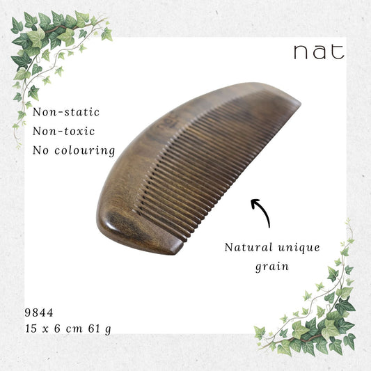 NAT Natural Chacate Preto Wood Fine Tooth Anti-Static Comb [9844]