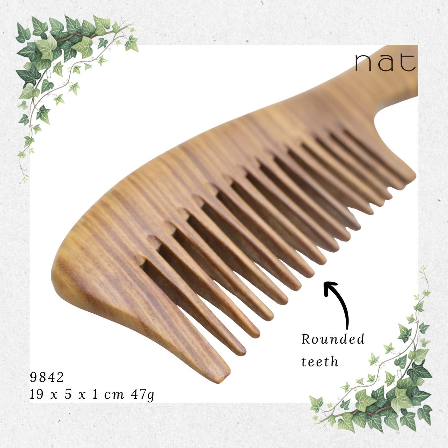NAT Natural Green Sandalwood Wide Tooth Anti-Static Comb [9842]