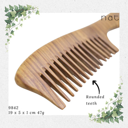 NAT Natural Green Sandalwood Wide Tooth Anti-Static Comb [9842]
