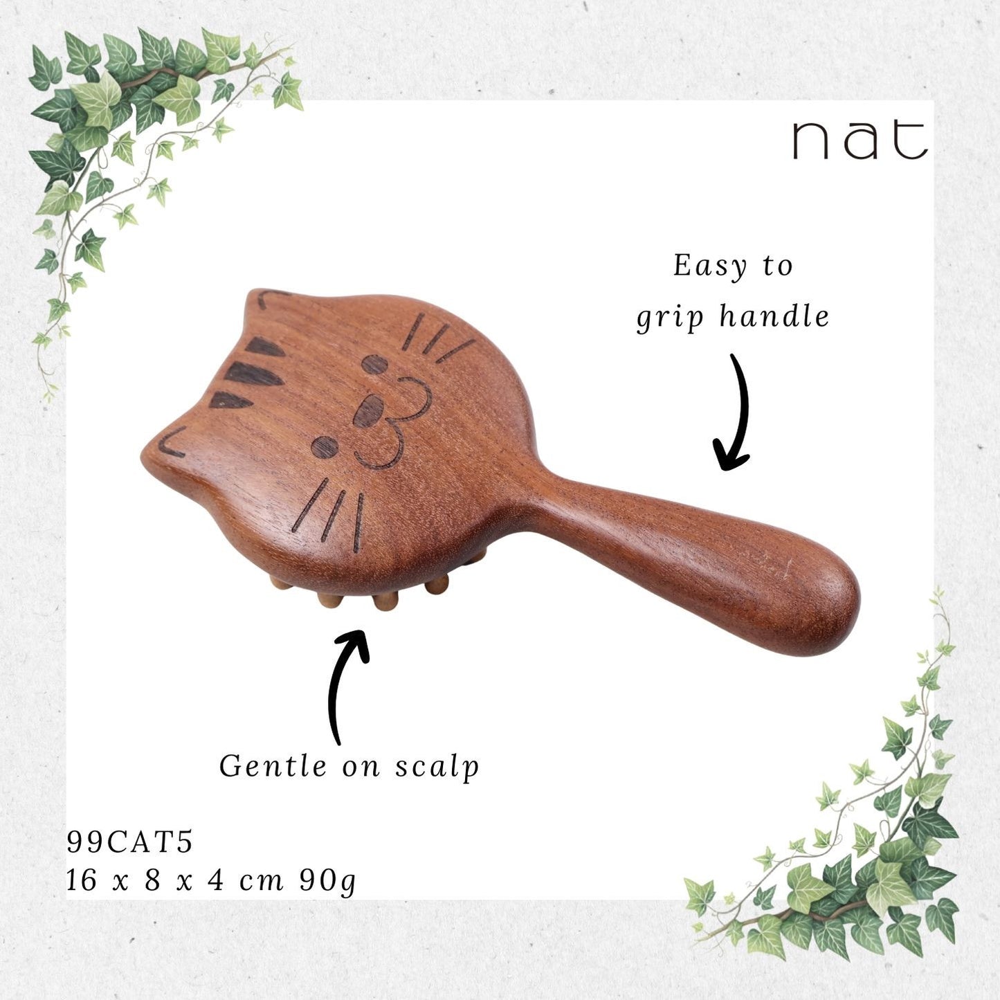 NAT Natural Red Sandalwood Cat Wooden Hair Brush [99CAT5]