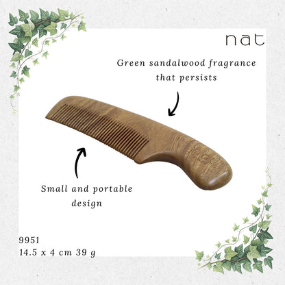 NAT Natural Green Sandalwood Portable and Handy Hair Anti-Static Comb [9951]