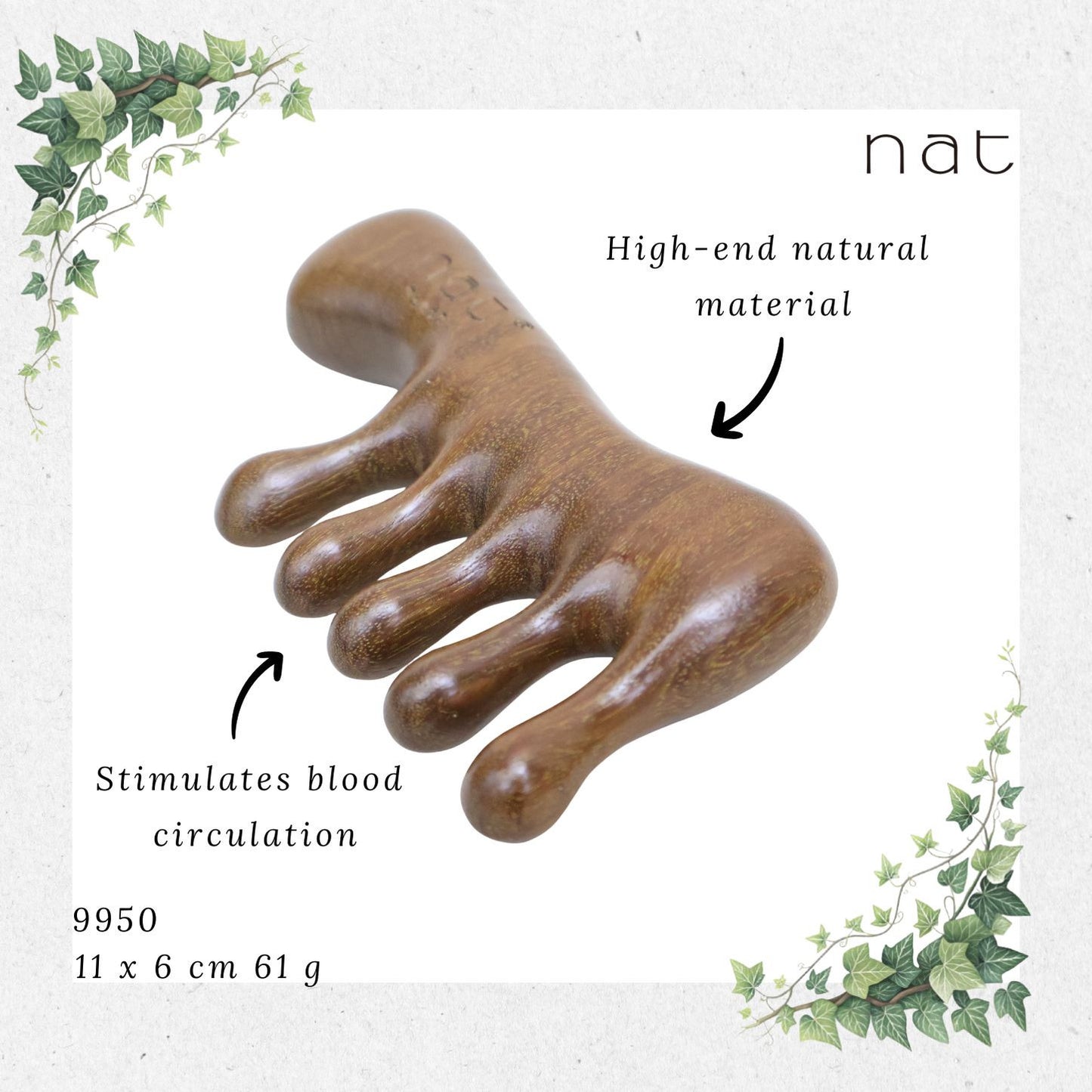 NAT Natural Walnut Wooden Wood Massage Anti-Static Handle Comb for Gua Sha and Massaging Sikat Kayu [9938]
