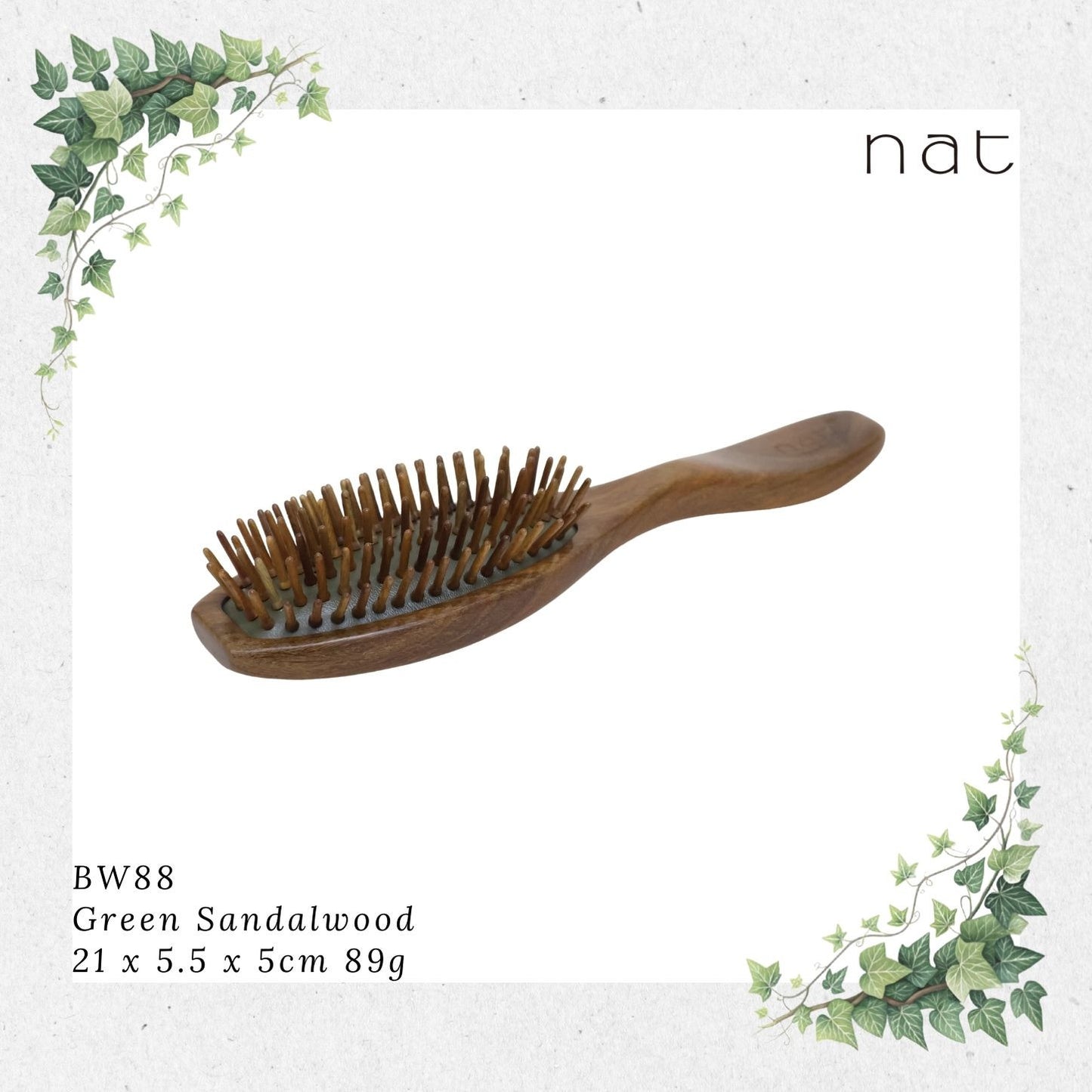 NAT PREMIUM High Quality Green Sandalwood Non-Static Non-Toxic No Coloring Hair Brush [BW88]