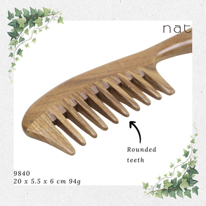NAT Natural Green Sandalwood Wide Tooth Anti-Static Comb - Upgraded Version [9840]