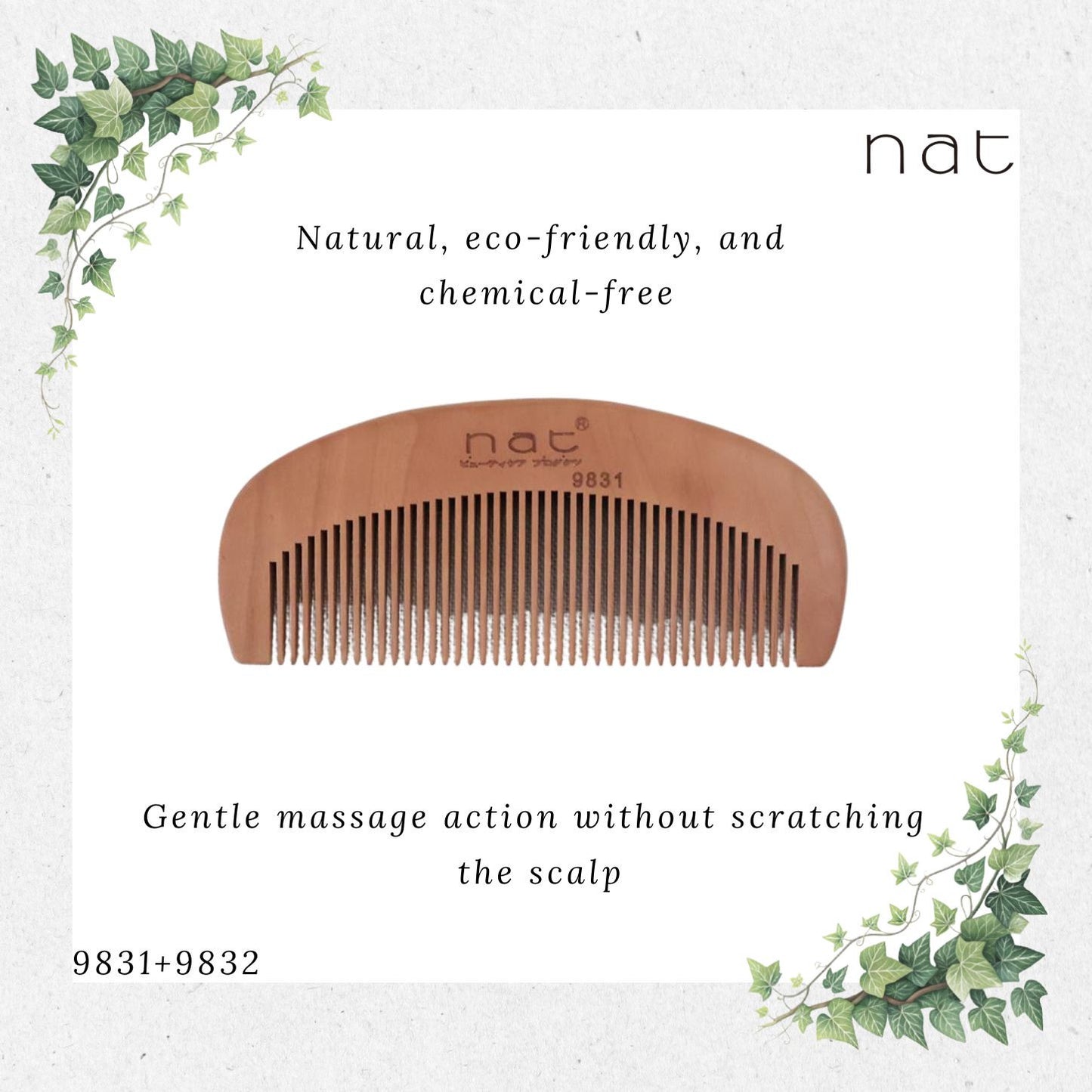NAT Natural Gold Peach Wood Travel And Portable Anti-Static Combs [9831+9832]