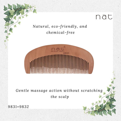 NAT Natural Gold Peach Wood Travel And Portable Anti-Static Combs [9831+9832]