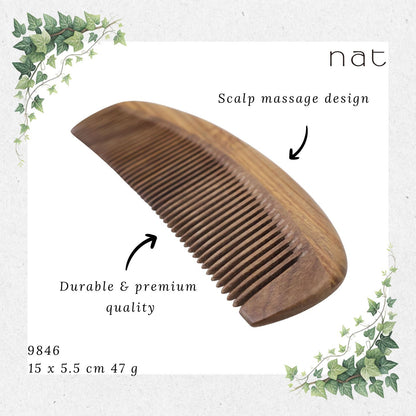 NAT Natural Green Sandalwood Fine Tooth Mix Color Anti-Static Comb [9846]