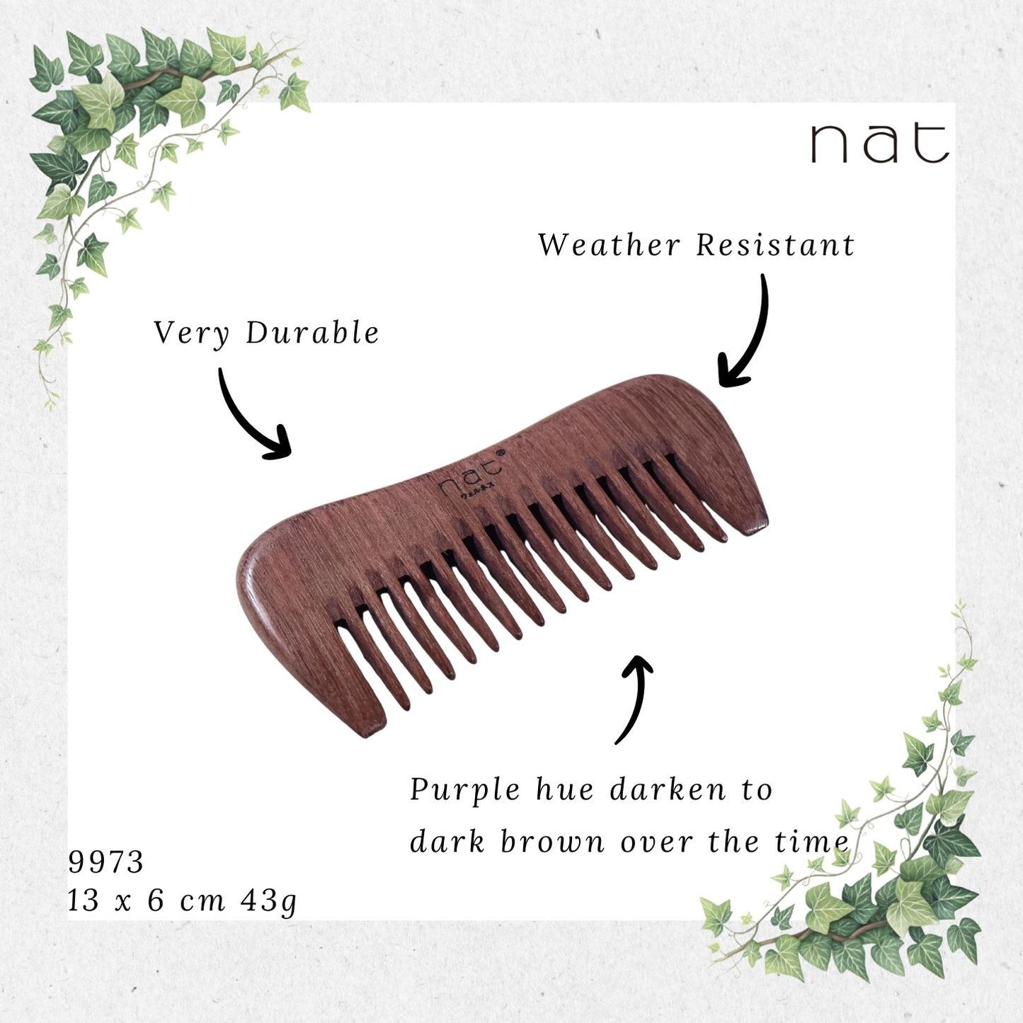 NAT Natural Purpleheart Wood Comb [9973]