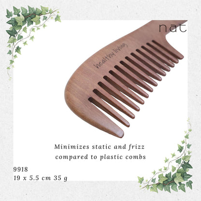NAT Natural Machilus Nanmu Wood Wide Tooth Anti-Static Comb [9918]