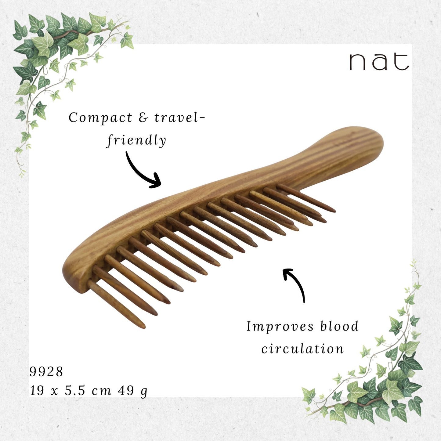 NAT PREMIUM Natural Green Sandalwood Hair Detangler Anti-Static Comb [9848]