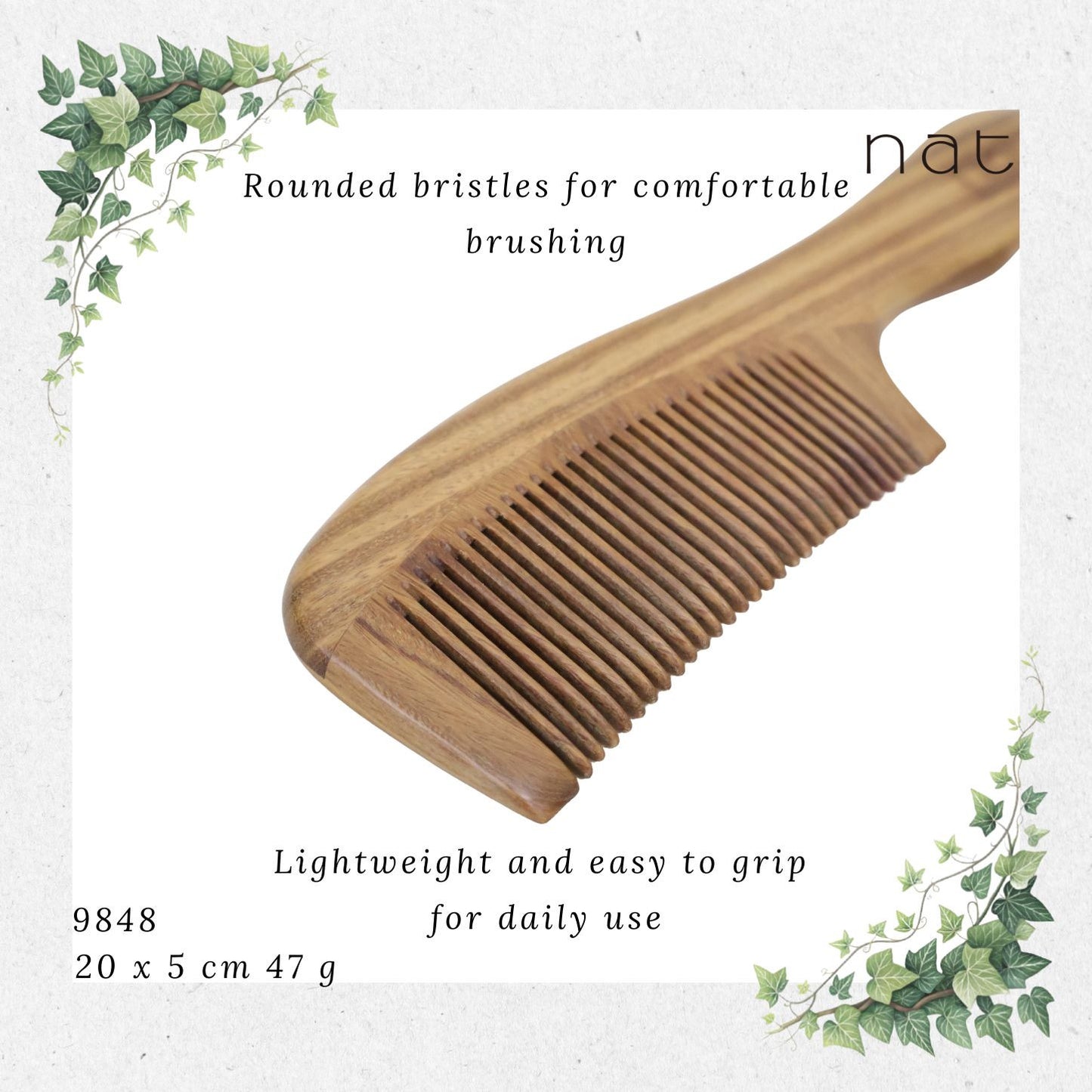 NAT Natural Green Sandalwood Fine Tooth Anti-Static Comb [9848]