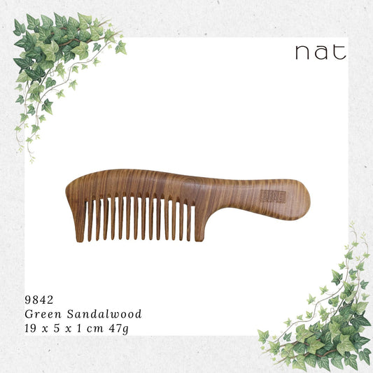 NAT Natural Green Sandalwood Wide Tooth Anti-Static Comb [9842]