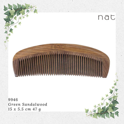 NAT Natural Green Sandalwood Fine Tooth Mix Color Anti-Static Comb [9846]