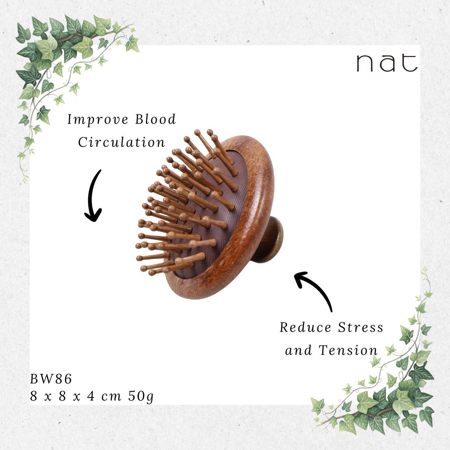 NAT Natural Wooden Red Sandalwood Scalp Hair Brush [BW86]