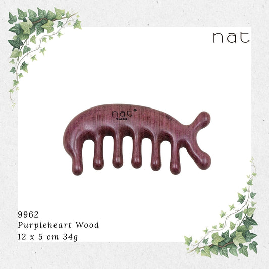 NAT Natural Purpleheart Wood Wooden Massage Anti-Static Fish Bone Gua Sha Comb [9962]
