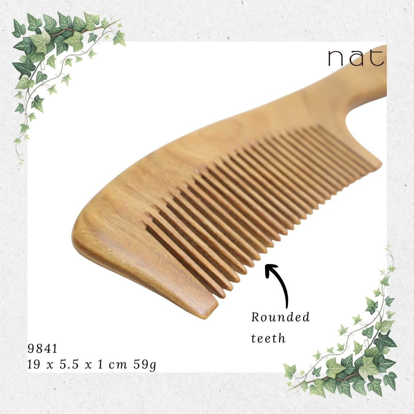 NAT Natural Green Sandalwood Fine Tooth Anti-Static Comb [9841]
