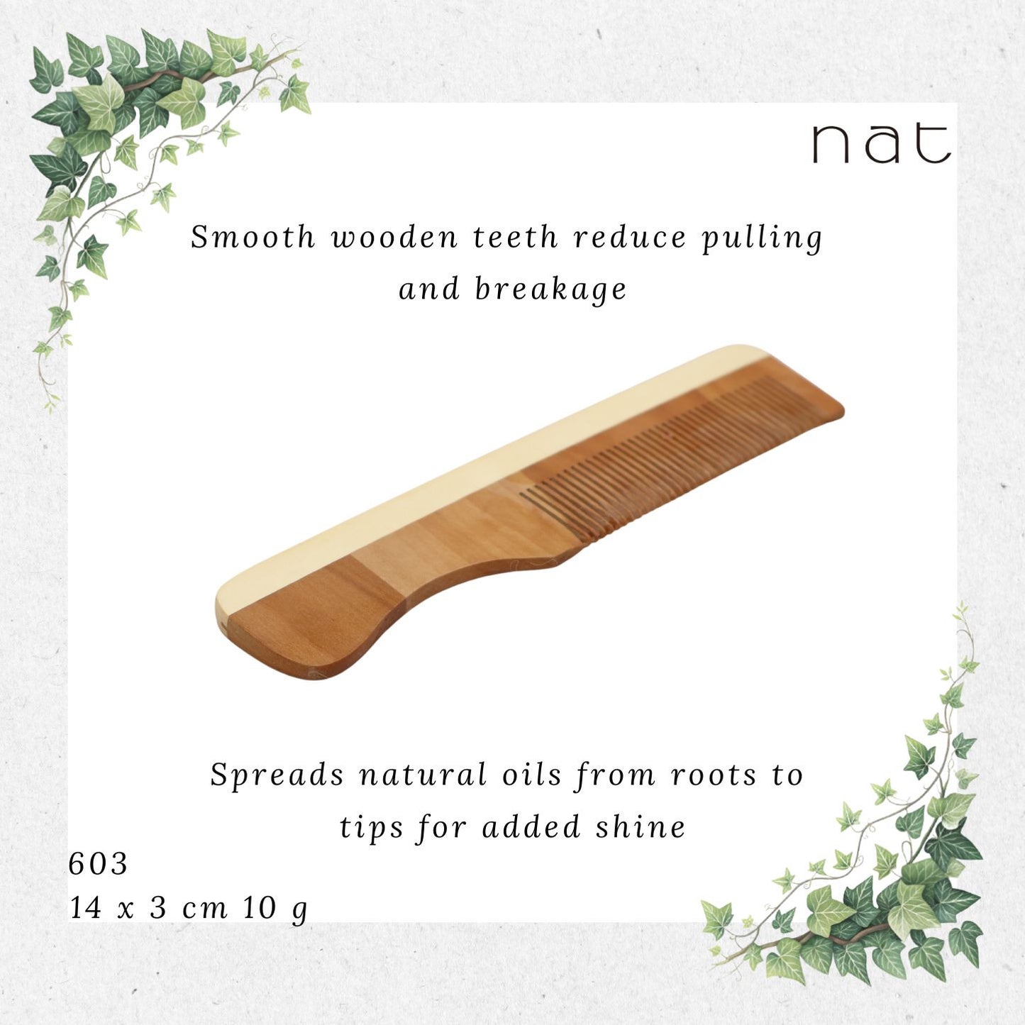 NAT Natural High Quality Light & Portable Anti-Static Wooden Comb [603]