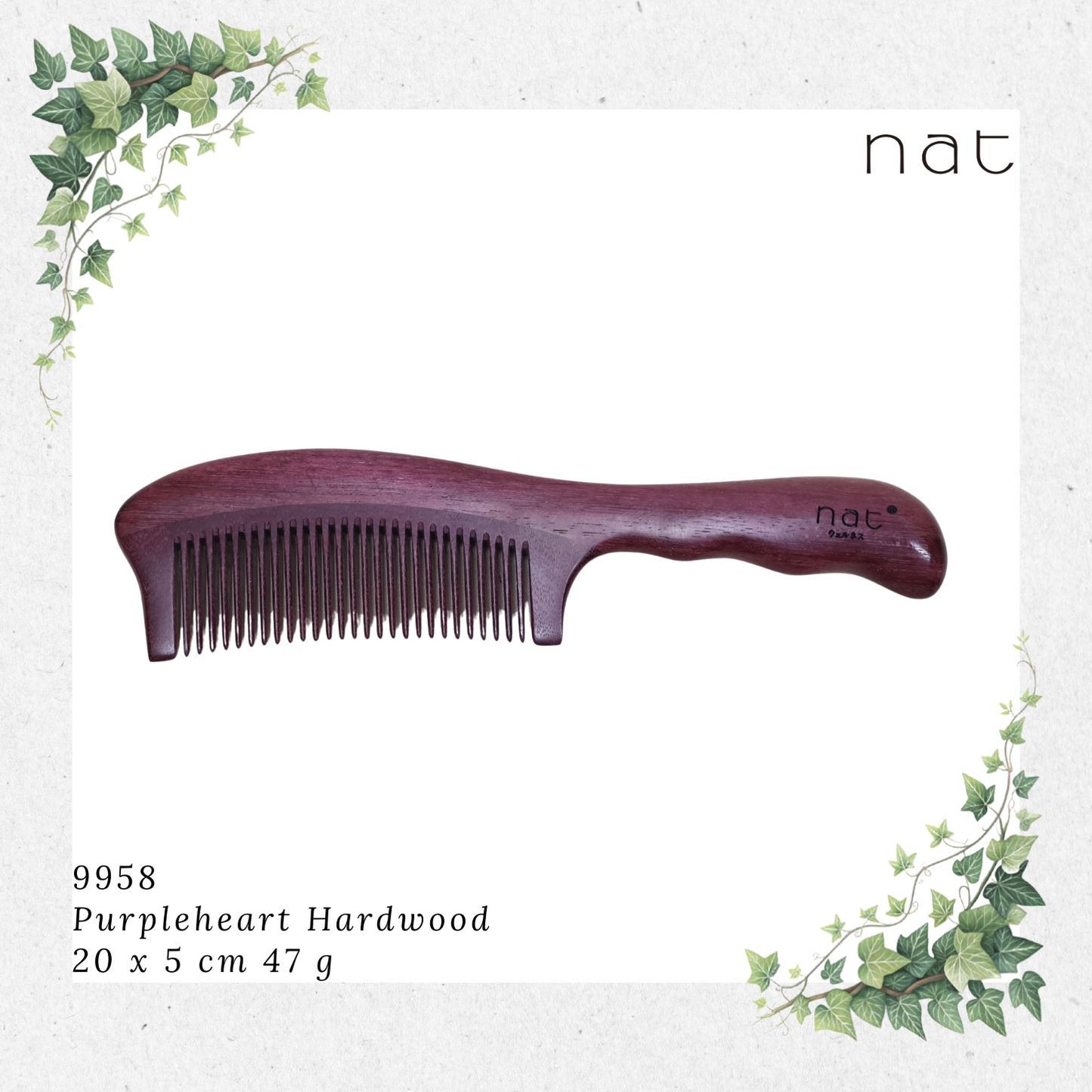 NAT Natural Purpleheart Hardwood Wooden Anti-Static Wood Comb [9958]