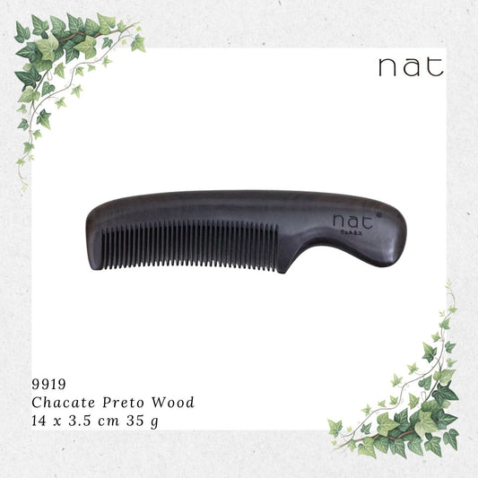 NAT Natural Chacate Preto Wood Handy Portable Anti-Static Comb [9919]