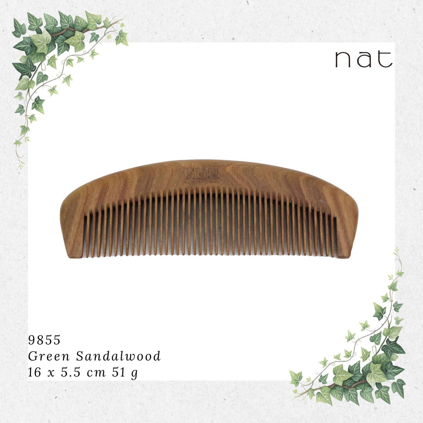 NAT Natural Green Sandalwood Fine Tooth Anti-Static Comb [9855]