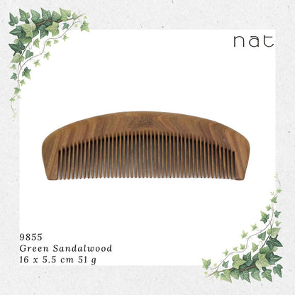 NAT Natural Green Sandalwood Fine Tooth Anti-Static Comb [9855]