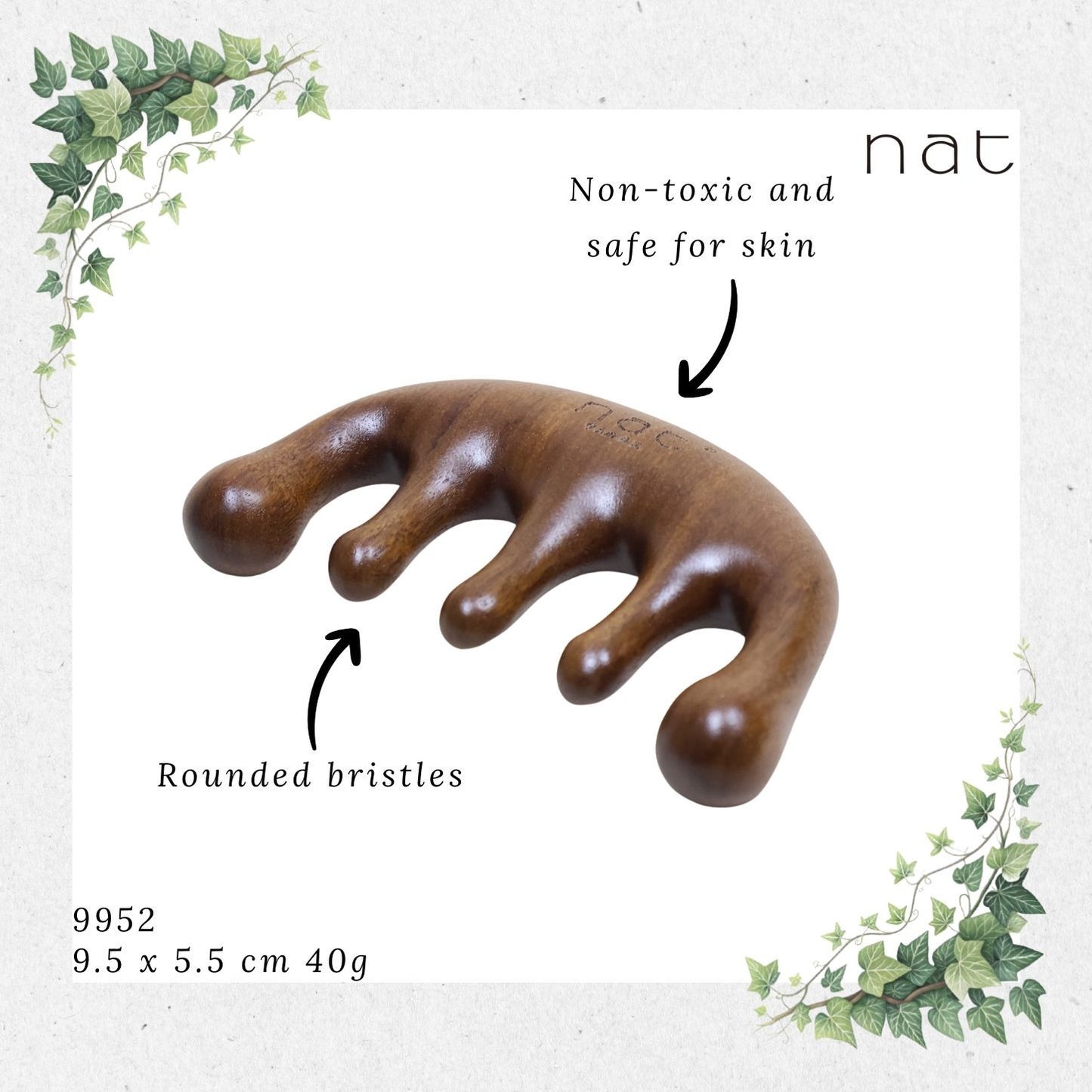 NAT Natural Red Sandalwood Wooden Massage Anti-Static Gua Sha Comb [9952]