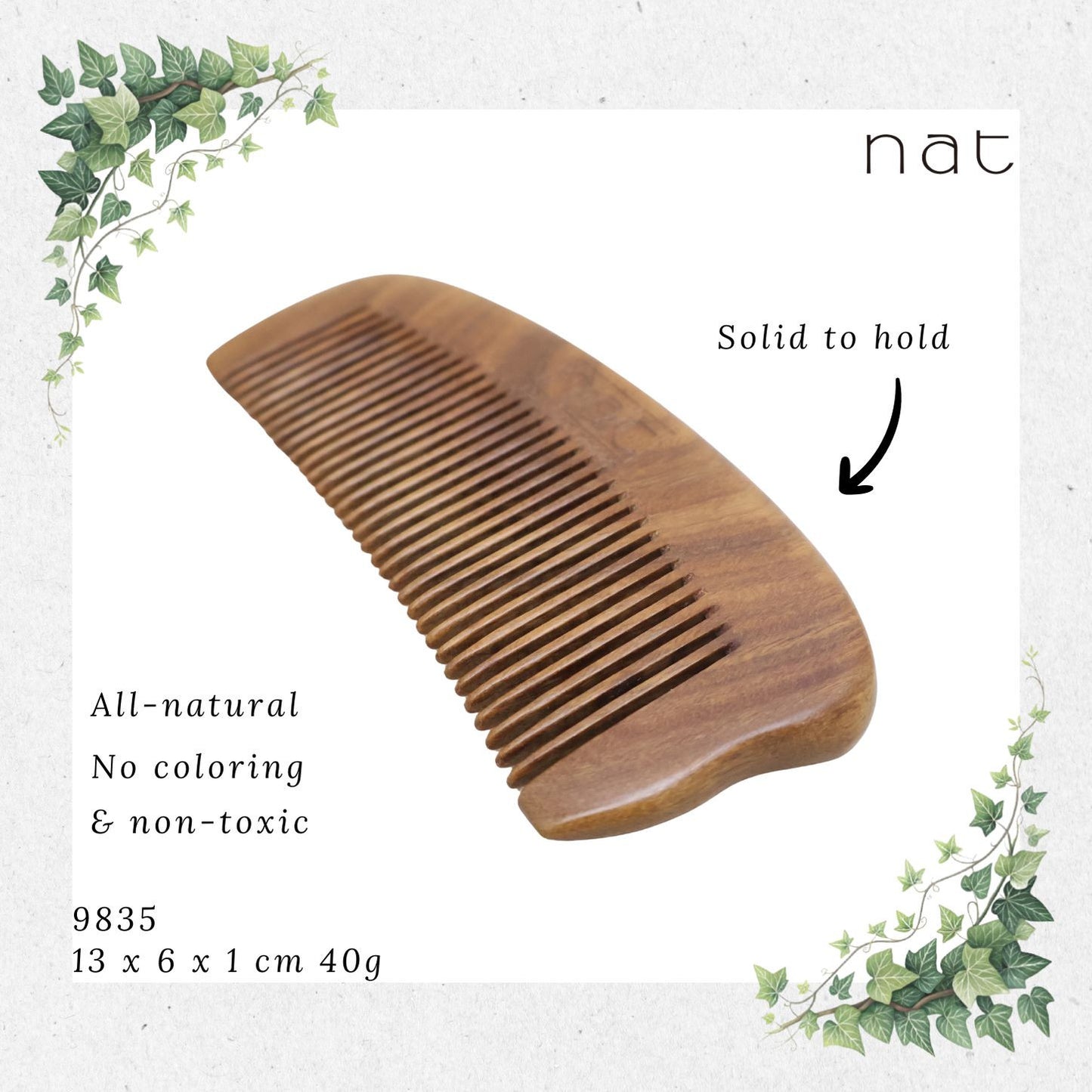 NAT Natural Green Sandalwood Fine Tooth Anti-Static Comb [9835]