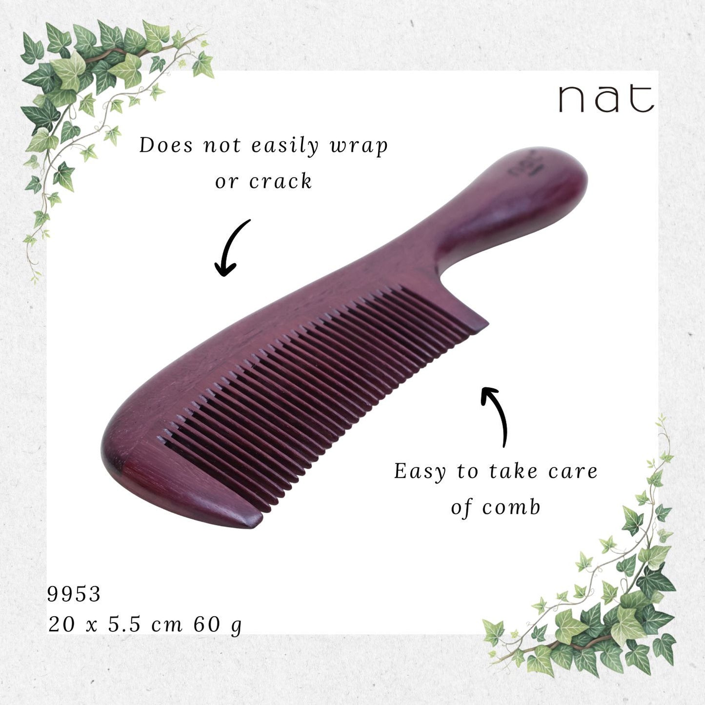 NAT Natural Purpleheart Hardwood Wooden Anti-Static Wood Comb [9953]