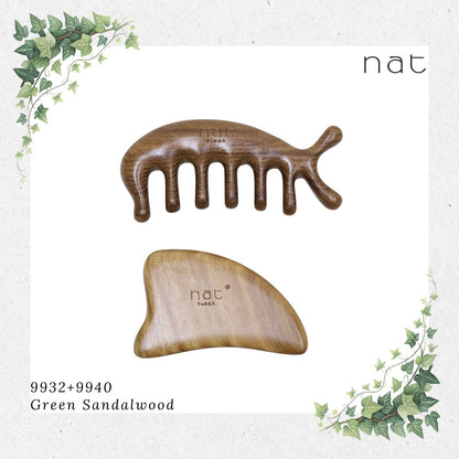 NAT Natural Green Sandalwood Wood Wooden Massage Anti-Static Gua Sha Combo [9932+9940]
