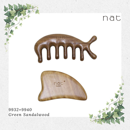 NAT Natural Green Sandalwood Wood Wooden Massage Anti-Static Gua Sha Combo [9932+9940]