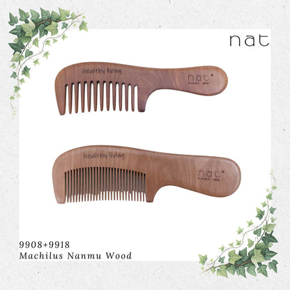 NAT Natural Machilus Nanmu Wood Wide & Fine Tooth Anti-Static Comb Set [9908+9918]