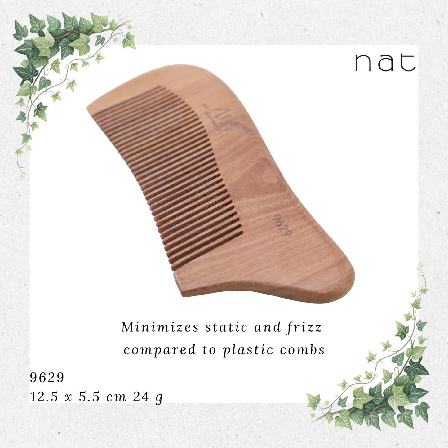 NAT Natural Machilus Nanmu Anti Static Wooden Comb [9629]